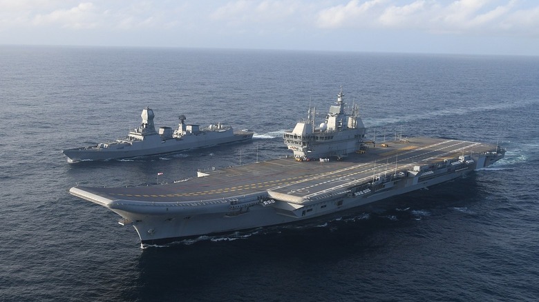 IAC1 Vikrant and INS Kolkata at sea