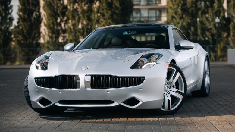 silver Fisker Karma parked