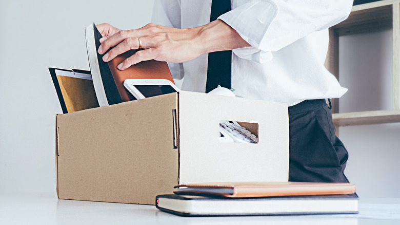 Laid off worker packing box