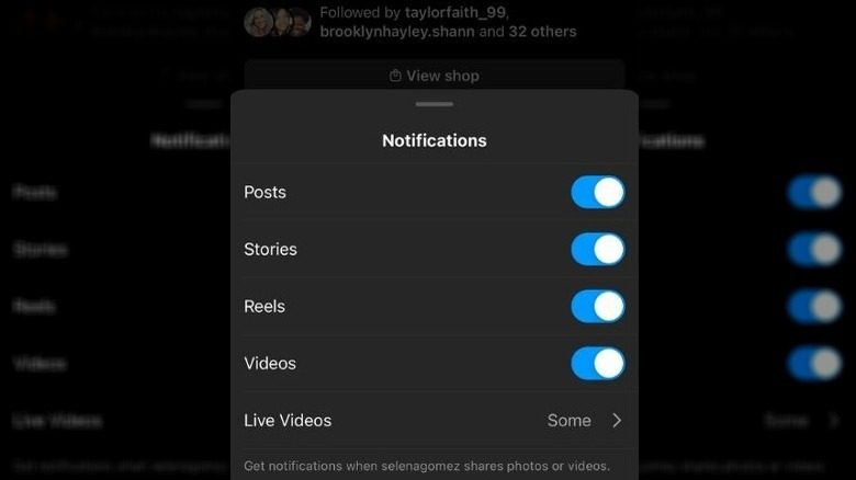 The profile notification setting on Instagram