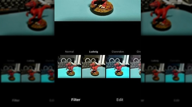 The filter screen on Instagram