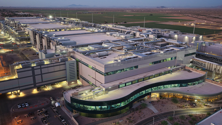 A drone photo showing an ariel view of Intel's Fab 52 facility in Arizona