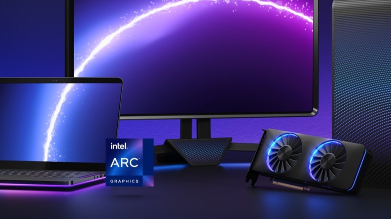 Intel Arc GPU sitting among computers