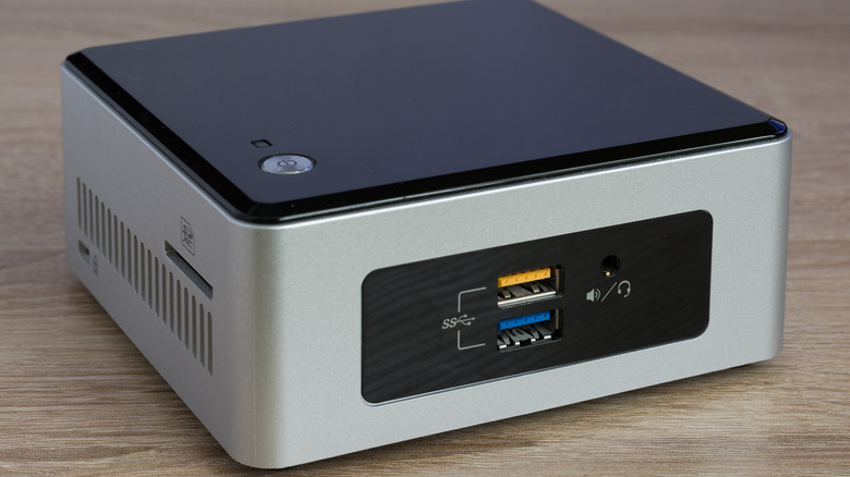 Intel NUC computer on desk 