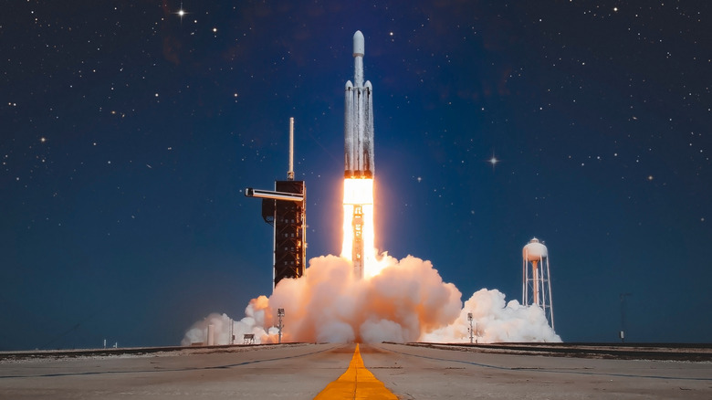 Launch of SpaceX Falcon Heavy rocket carrying NASAs Europa Clipper spacecraft.