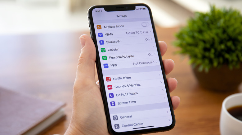 iPhone Settings page