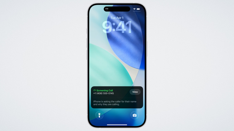 An iPhone with t he Call Screening feature in use, on a white background