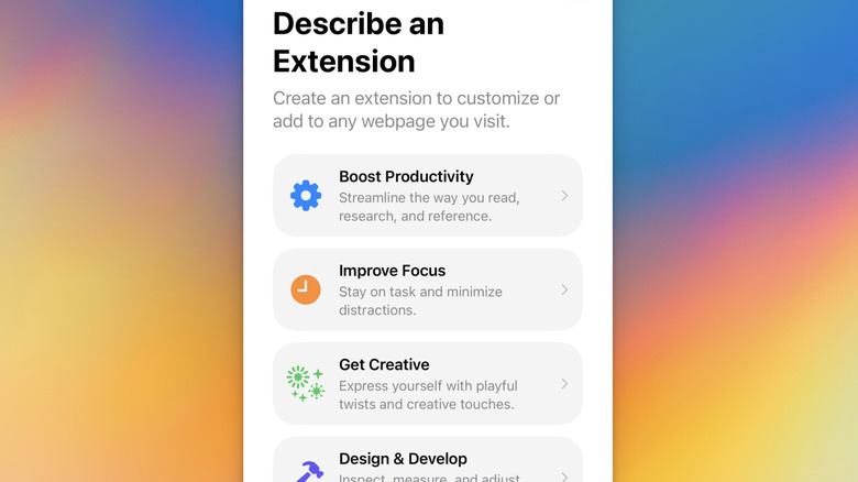 The describe an extension option in iOS 27