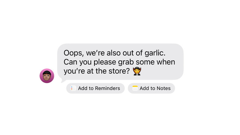 The smart options beneath a message in iMessage