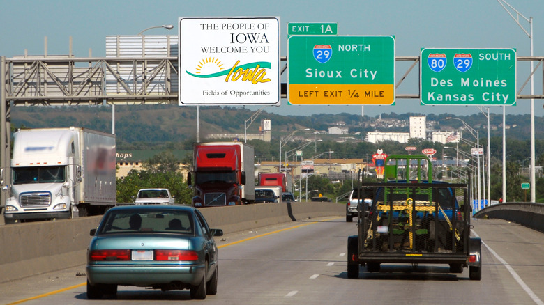 iowa I-80 highway with traffic