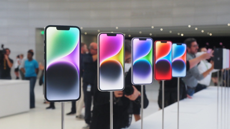Range of iPhone 14 models at their launch event.