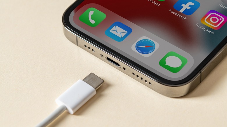 iPhone mockup with USB-C cable