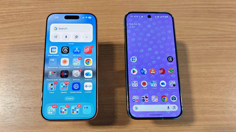 Pixel 10 Pro and iPhone 17 Pro on a table