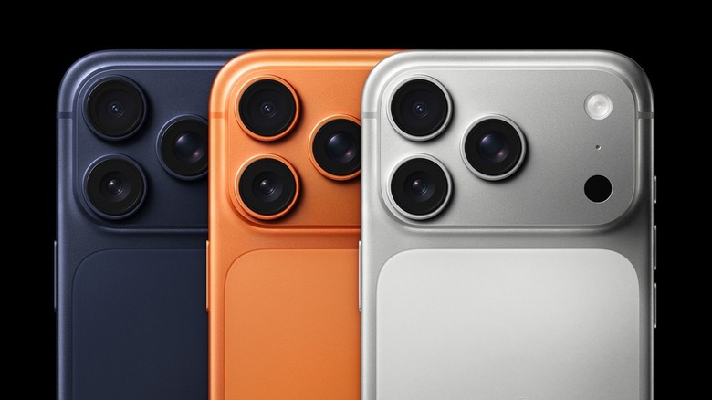 The iPhone 17 Pro series lined up in three different color options