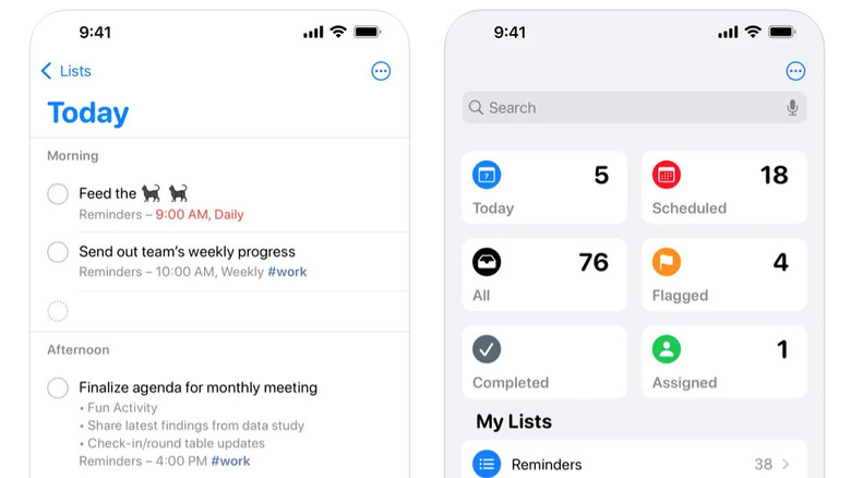 Reminders app interface