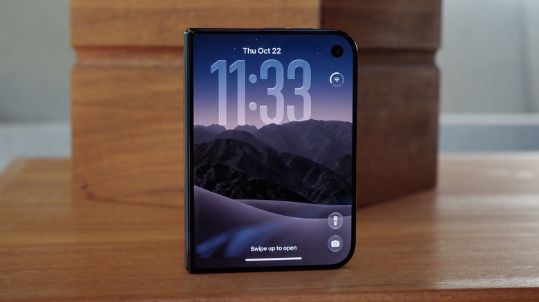 iPhone Duo closed with lock screen showing