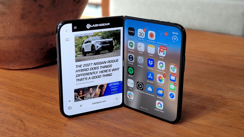 iPhone Duo part-open on a table