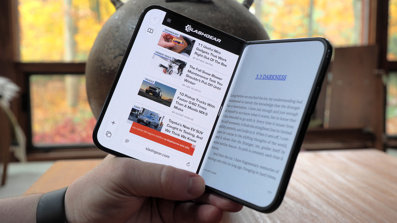 iPhone Duo in hand showing webpage and ebook