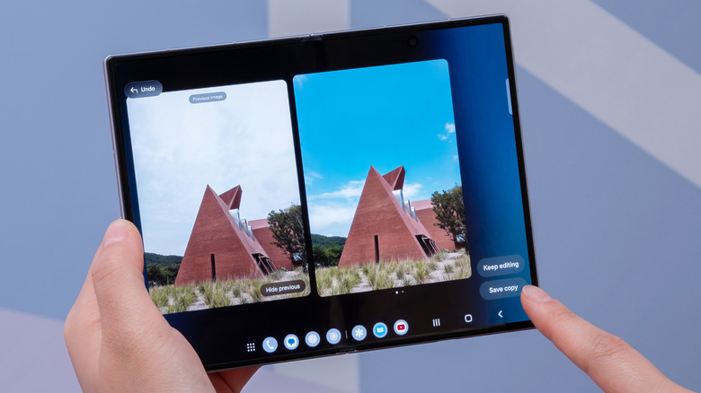 A person editing a photo with Galaxy AI on the Z Fold 8