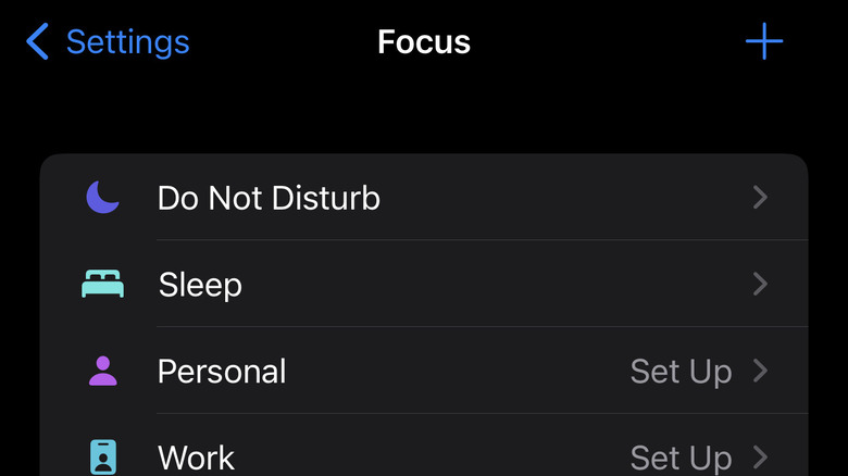 Focus mode settings screenshot
