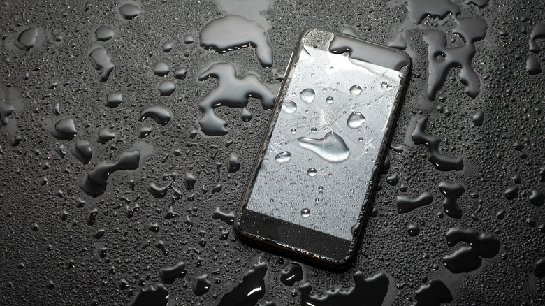 A phone submerged in water