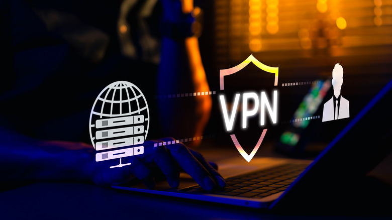 A graphic shows a VPN connecting a user to the world wide web.
