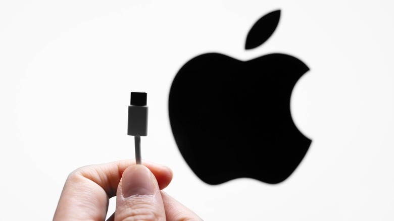 USB-C charging cable and the Apple logo