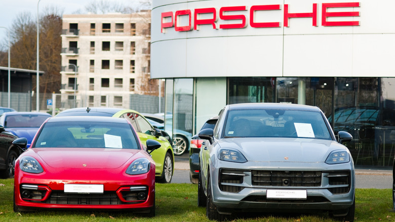 porsche in dealership lot