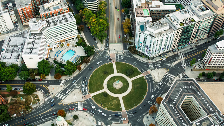 Aerial view of Thomas Circle in Washington DC
