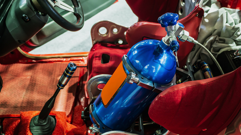 A nitrous tank in a racecar