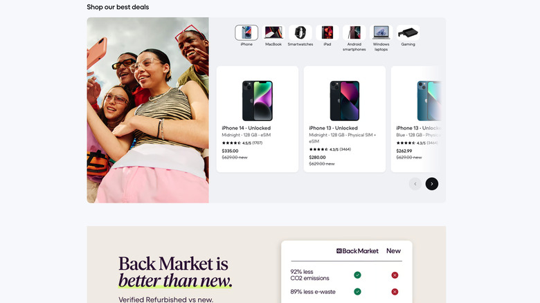 Back Market home page featuring unlocked phones
