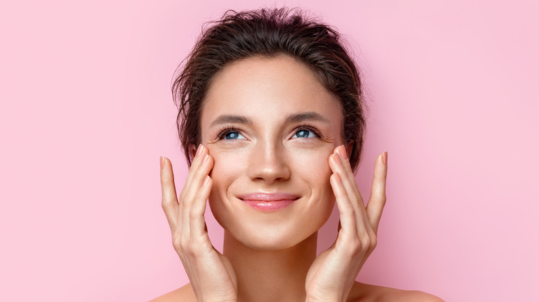 Woman on pink background