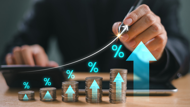 Money interest rate increase concept, percentage commission credit