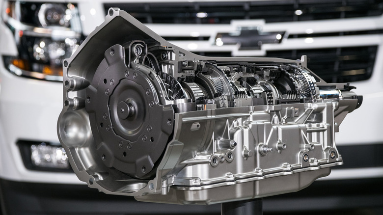 A Chevrolet automatic transmission cut away to reveal insides