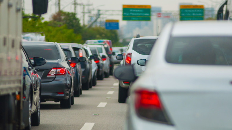 A shot of heavy traffic commuting to work in the morning