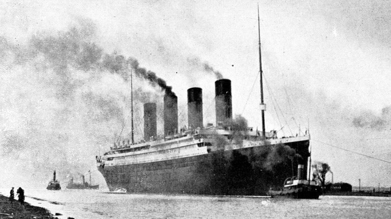The RMS Titanic beginning a day of sea trials, April 2, 1912.