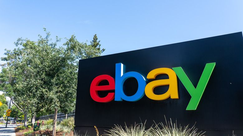 Close-up of eBay sign at headquarters