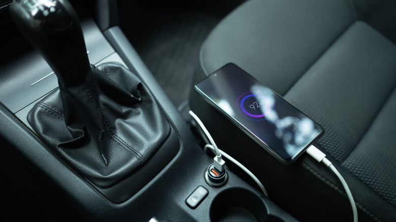 Smartphone on a car seat charging