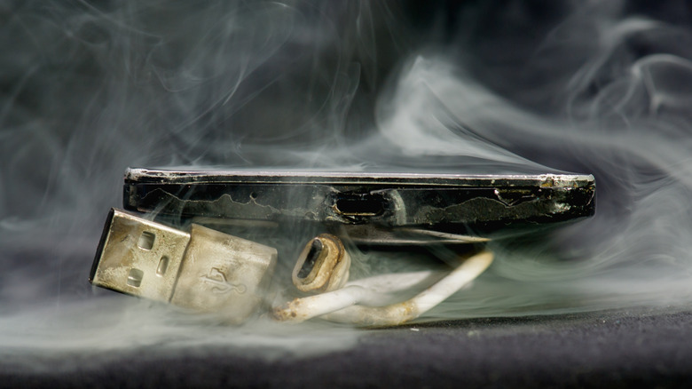 Mobile phone burned and smoking from faulty charging