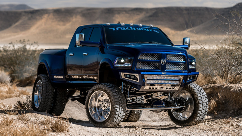 Lifted Ram pickup truck parked in the desert