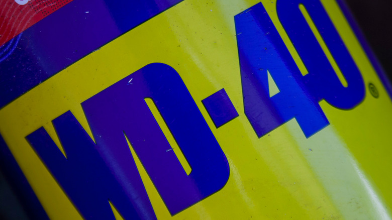 Close-up of WD-40 label.