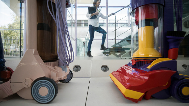 Dyson headquarters with vacuums displayed