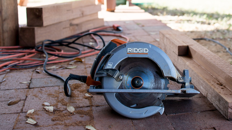 A corded Ridgid circular saw