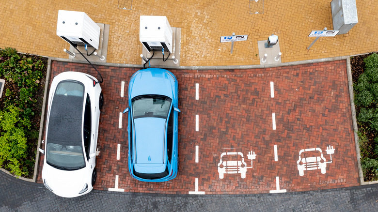 aerial view of charging stations