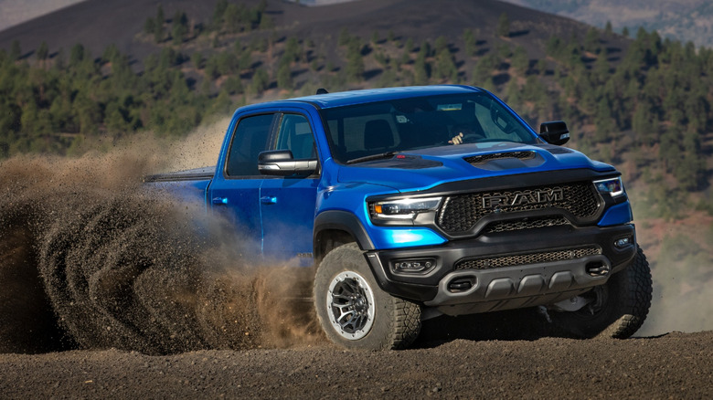 RAM 1500 TRX seen off-roading from front 3/4 angle
