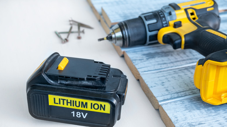 Close up 18 volt recharge Li-ion battery for electric cordless tool