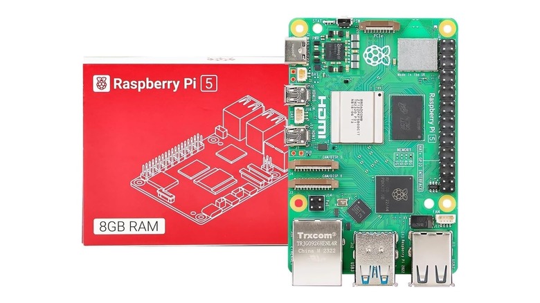 Raspberry Pi 5 alongside its retail box