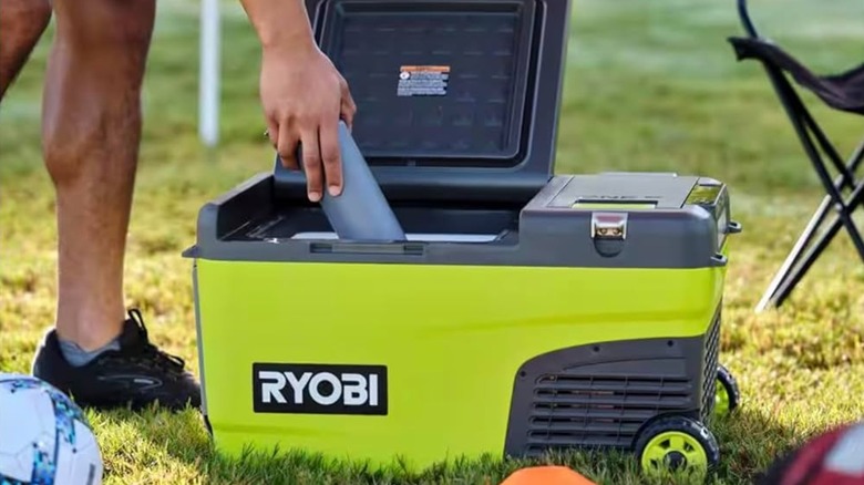 Ryobi 18V One+ 24-quart Hybrid Power Cooler in use