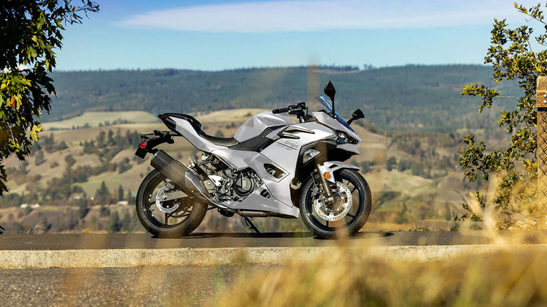 Silver Kawasaki Ninja 500 parked roadside