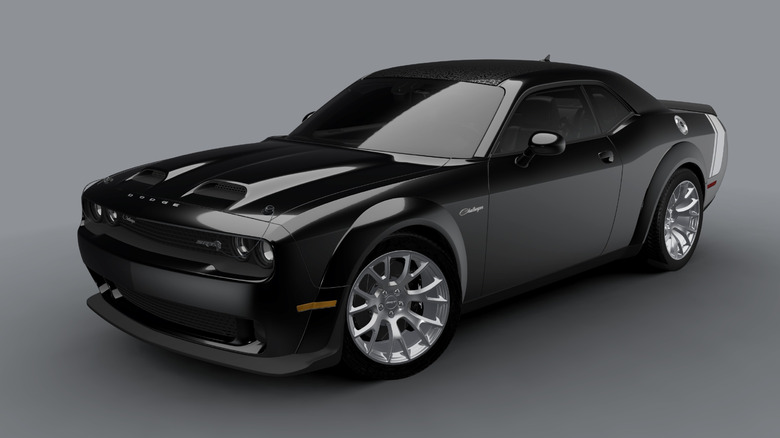Front 3/4 view of Dodge Challenger Hellcat Widebody in studio setting
